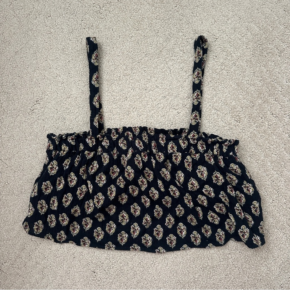 Zara Womens Black Linen Double-Lined Abstract Patterned Crop Top Sz XS
